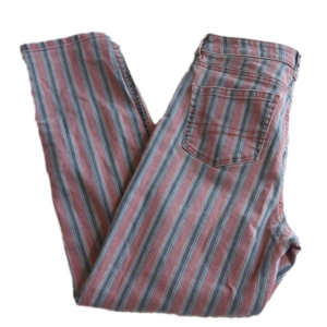 American Eagle High Rise Faded Red and Blue Vertical Striped Mom Jeans Size 4